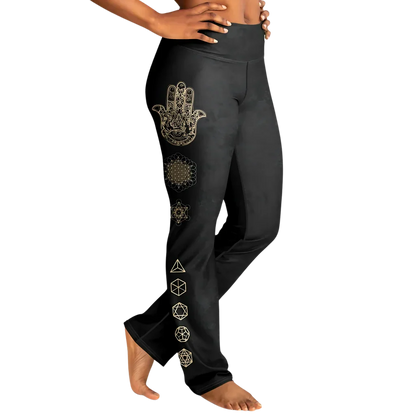 Sacred Symbols Flared Yoga Pants In Star Sky Black