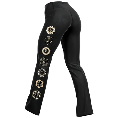 Sacred Symbols Flared Yoga Pants In Star Sky Black