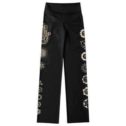 Sacred Symbols Flared Yoga Pants In Star Sky Black