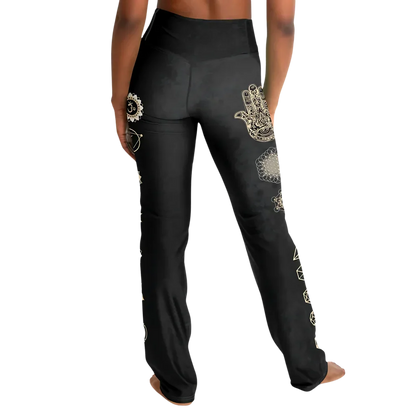 Sacred Symbols Flared Yoga Pants In Star Sky Black