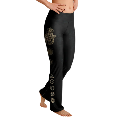 Sacred Symbols Flared Yoga Pants In Star Sky Black