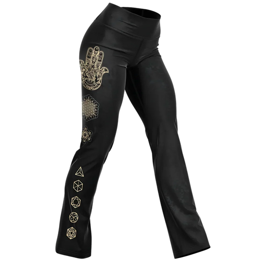 Sacred Symbols Flared Yoga Pants In Star Sky Black - XS