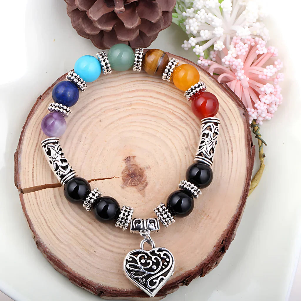 SEVEN CHAKRA BRACELET WITH GEMSTONES FOR SPIRITUAL HEALING - Silver - Bracelet