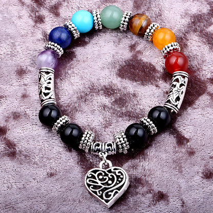 SEVEN CHAKRA BRACELET WITH GEMSTONES FOR SPIRITUAL HEALING - Silver - Bracelet