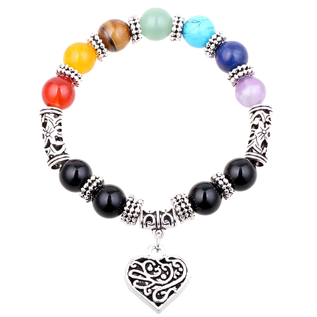 SEVEN CHAKRA BRACELET WITH GEMSTONES FOR SPIRITUAL HEALING - Silver - Bracelet