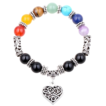 SEVEN CHAKRA BRACELET WITH GEMSTONES FOR SPIRITUAL HEALING - Silver - Bracelet