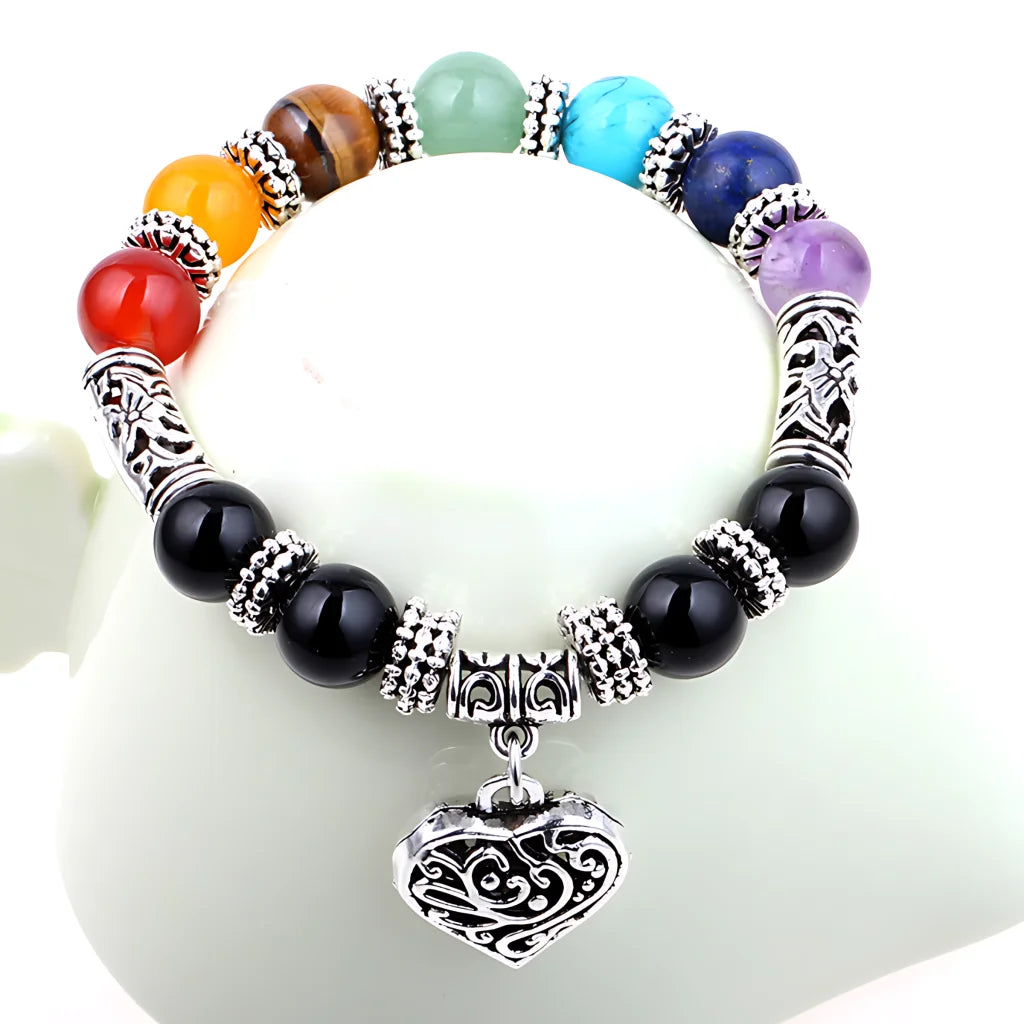 SEVEN CHAKRA BRACELET WITH GEMSTONES FOR SPIRITUAL HEALING - Silver - Bracelet