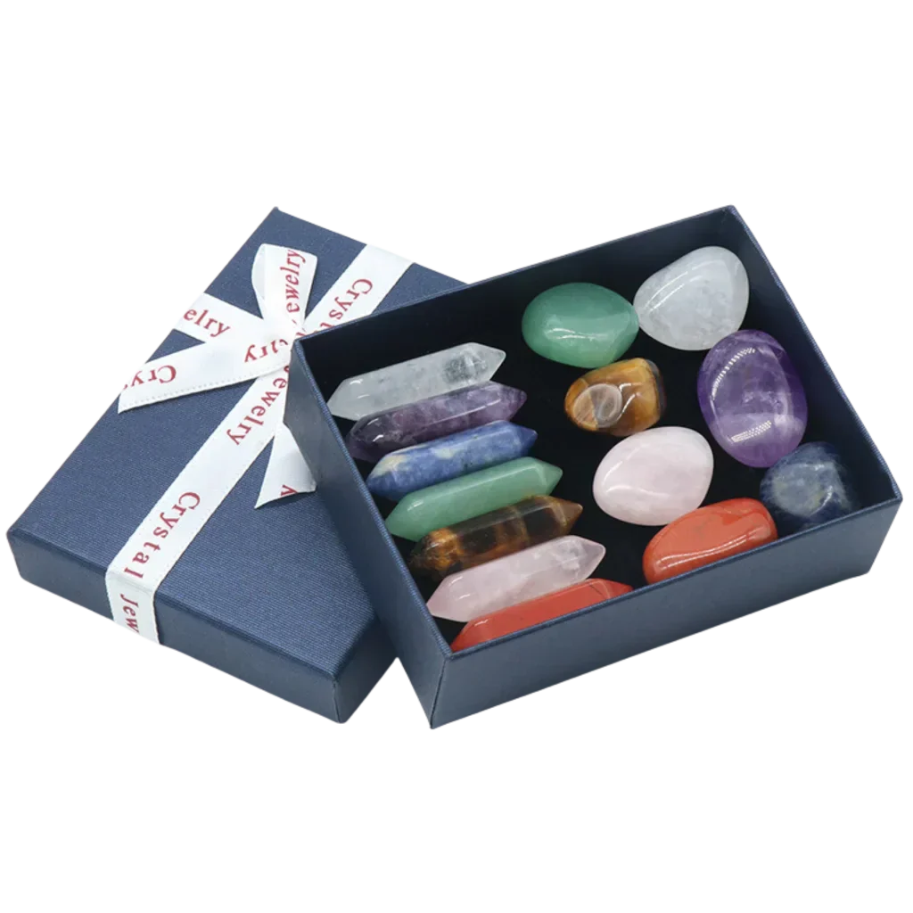 SEVEN CHAKRA NATURAL CRYSTAL STONES HEALING SET - 14pcs Box - Healing Stones