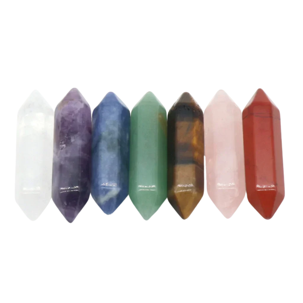 SEVEN CHAKRA NATURAL CRYSTAL STONES HEALING SET - Hexagonal Columns 7pcs Bag - Healing Stones