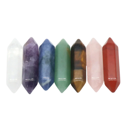 SEVEN CHAKRA NATURAL CRYSTAL STONES HEALING SET - Hexagonal Columns 7pcs Bag - Healing Stones