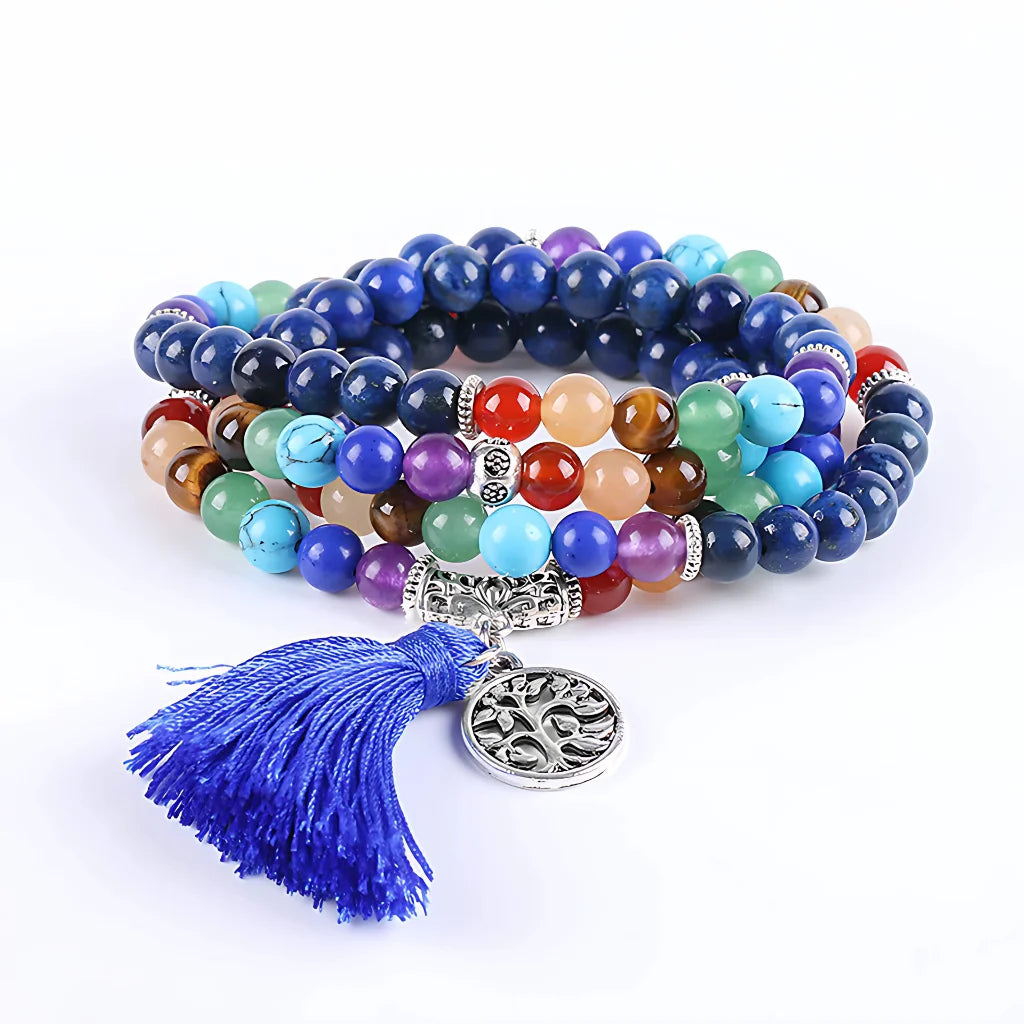 SEVEN CHAKRA PRAYER STONE BEAD BRACELET FOR SPIRITUAL HEALING - Blue - Bracelet