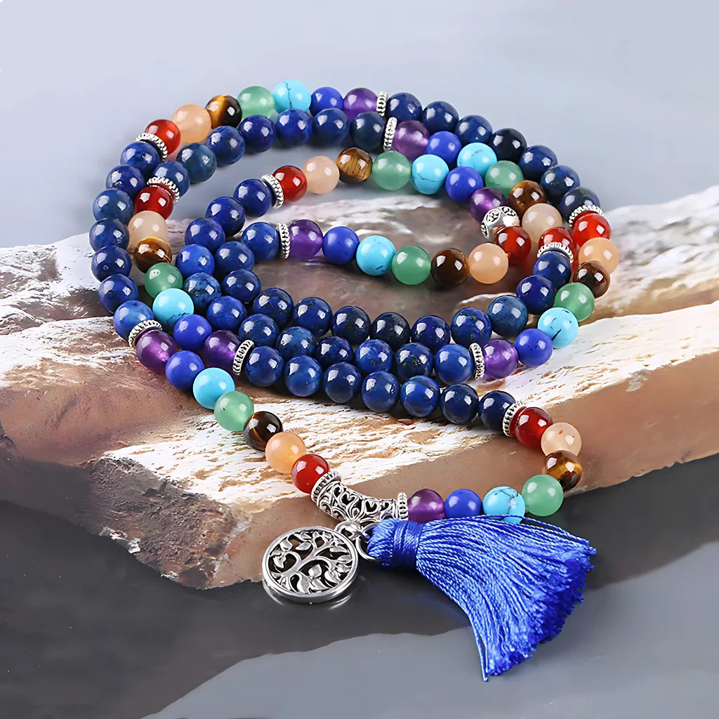 SEVEN CHAKRA PRAYER STONE BEAD BRACELET FOR SPIRITUAL HEALING - Blue - Bracelet