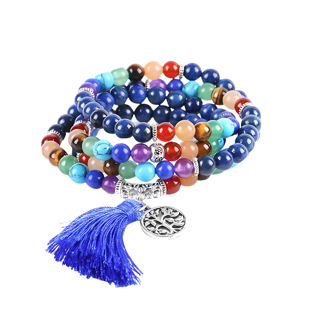 SEVEN CHAKRA PRAYER STONE BEAD BRACELET FOR SPIRITUAL HEALING - Blue - Bracelet