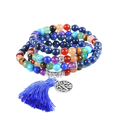 SEVEN CHAKRA PRAYER STONE BEAD BRACELET FOR SPIRITUAL HEALING - Blue - Bracelet