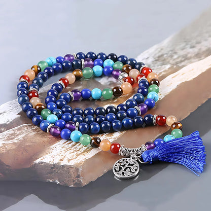 SEVEN CHAKRA PRAYER STONE BEAD BRACELET FOR SPIRITUAL HEALING - Blue - Bracelet