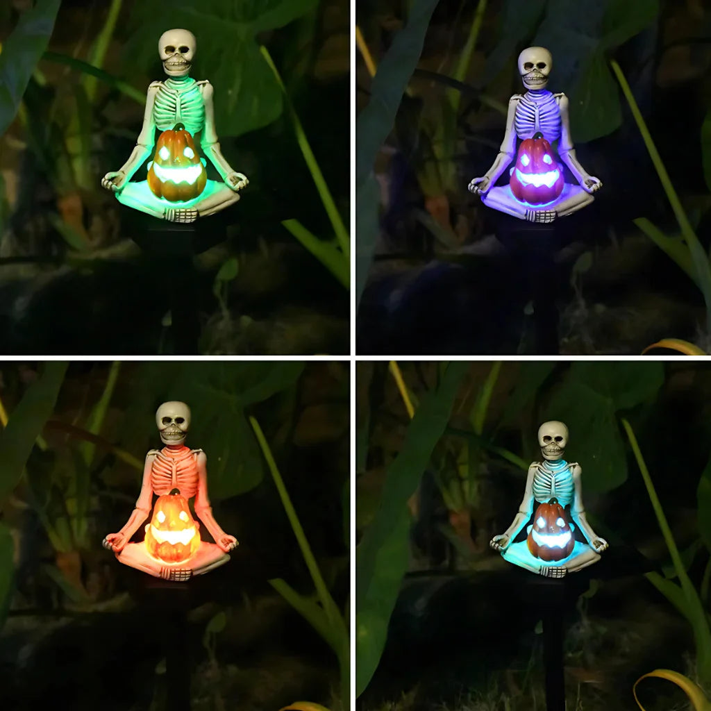Solar Skull Yoga Statue For Garden And Lawn Decor - 4 Colors Light - yoga statue