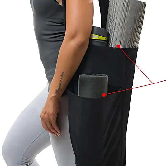 Spacious Yoga Mat Tote Bag With Multi Pockets - Black