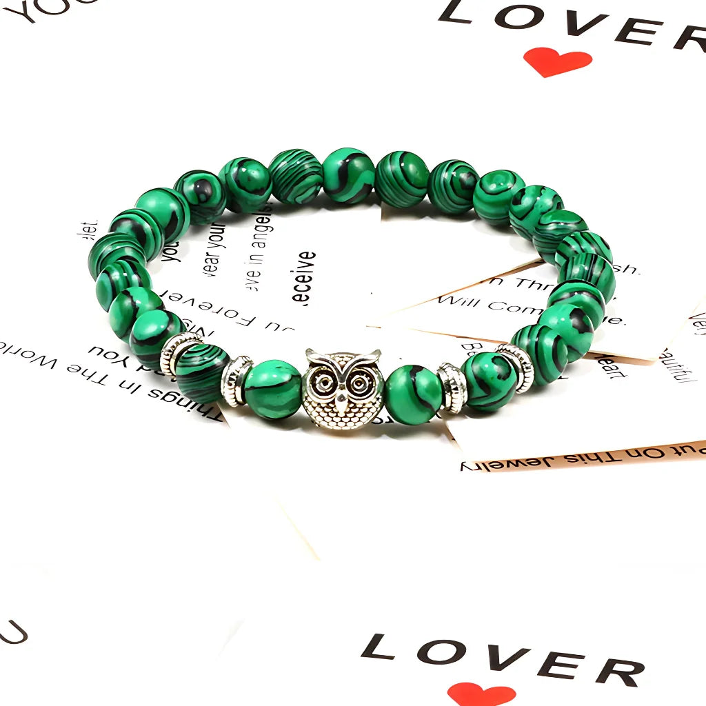 SPIRITUAL BEADED BRACELET WITH WISDOM OWL CHARM - Bracelet