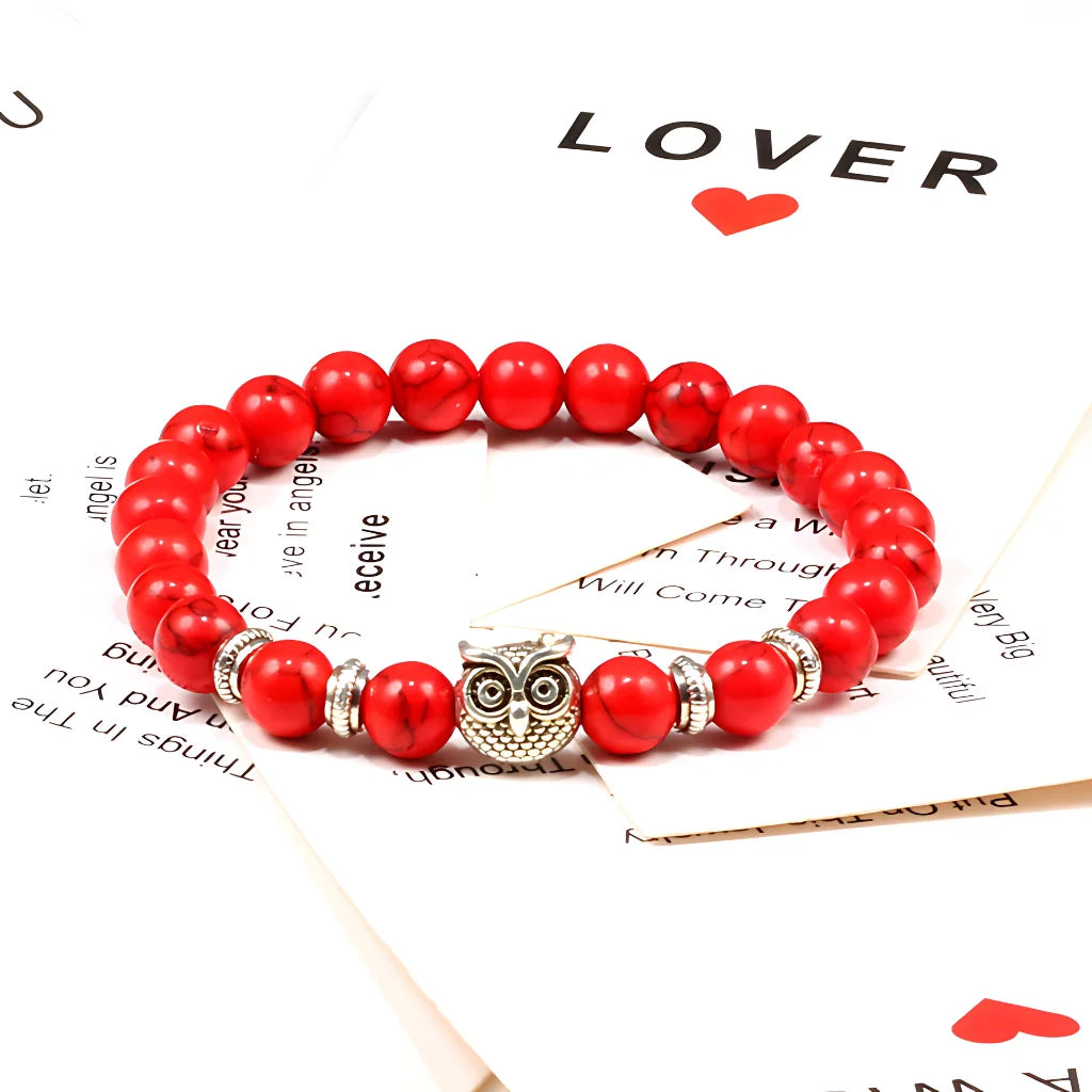 SPIRITUAL BEADED BRACELET WITH WISDOM OWL CHARM - Bracelet