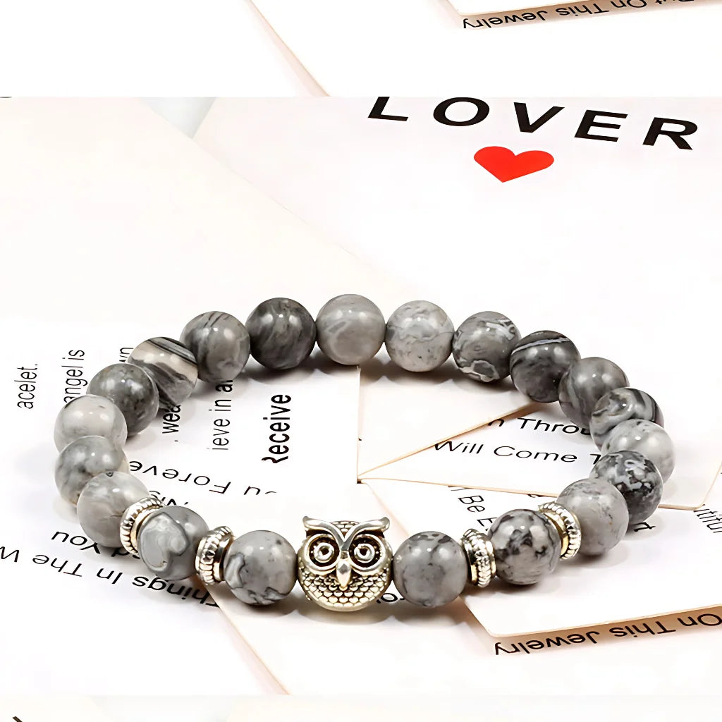 SPIRITUAL BEADED BRACELET WITH WISDOM OWL CHARM - Bracelet