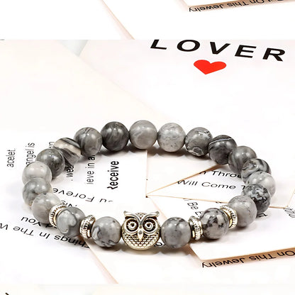 SPIRITUAL BEADED BRACELET WITH WISDOM OWL CHARM - Bracelet