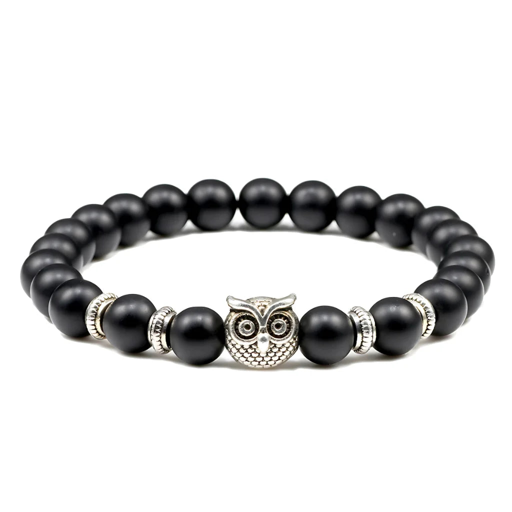 SPIRITUAL BEADED BRACELET WITH WISDOM OWL CHARM - Black Frosted - Bracelet