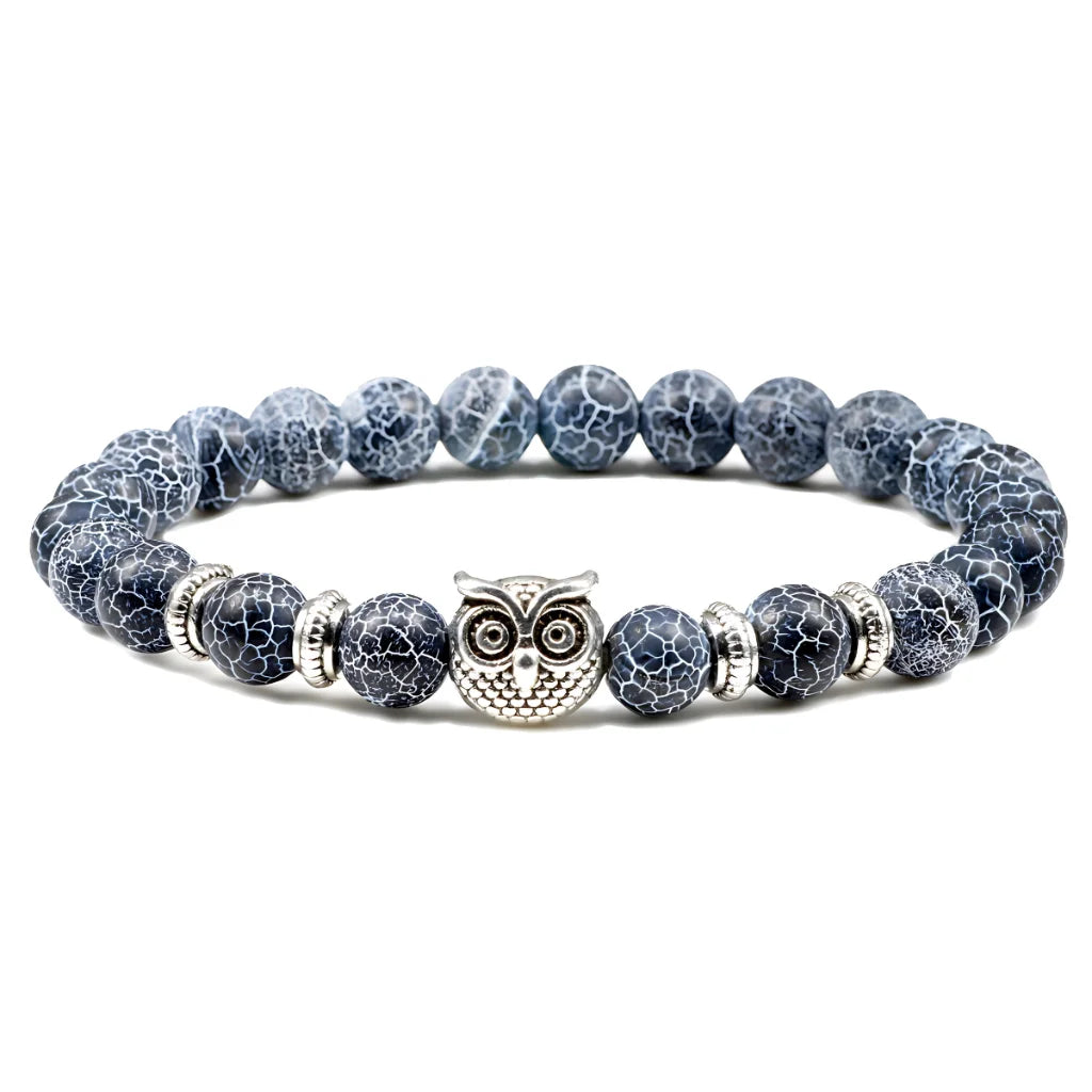 SPIRITUAL BEADED BRACELET WITH WISDOM OWL CHARM - Black Weathering - Bracelet