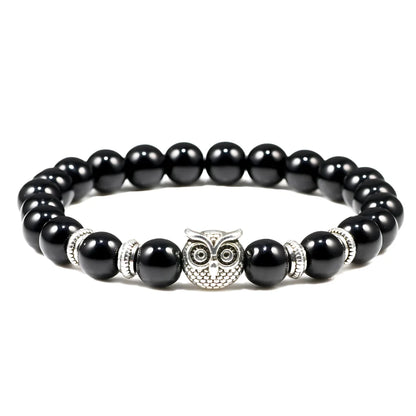 SPIRITUAL BEADED BRACELET WITH WISDOM OWL CHARM - Light Black - Bracelet