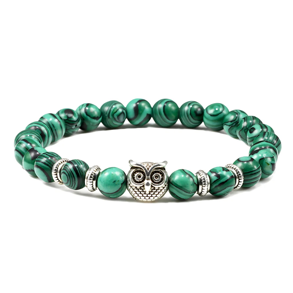 SPIRITUAL BEADED BRACELET WITH WISDOM OWL CHARM - Malachite - Bracelet