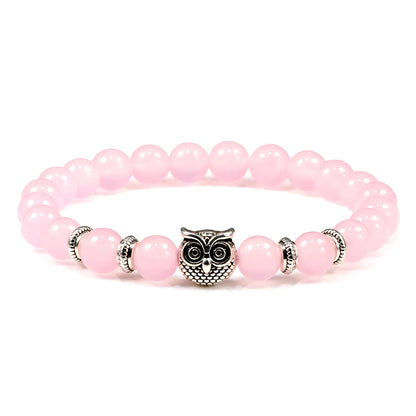 SPIRITUAL BEADED BRACELET WITH WISDOM OWL CHARM - Pink Stone - Bracelet