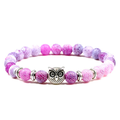 SPIRITUAL BEADED BRACELET WITH WISDOM OWL CHARM - Purple Weathering - Bracelet