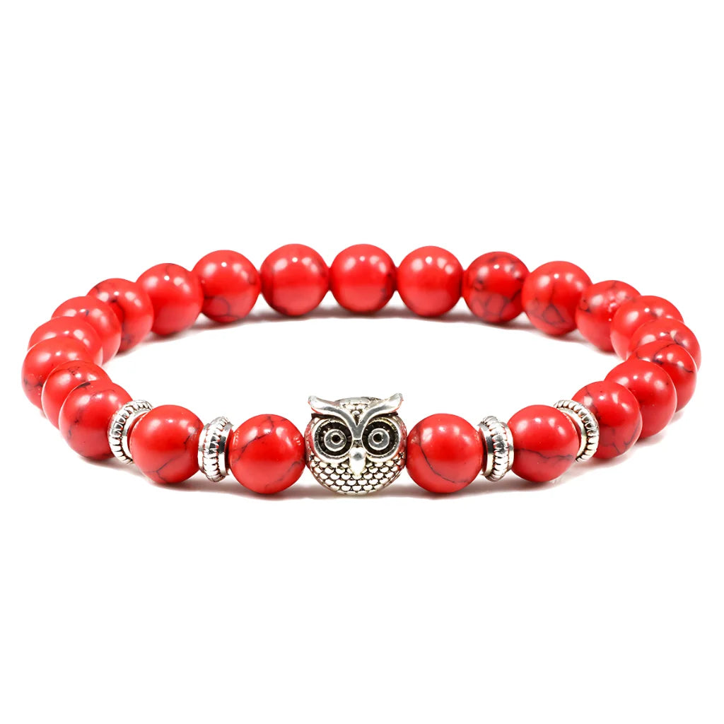 SPIRITUAL BEADED BRACELET WITH WISDOM OWL CHARM - Red Turquoise - Bracelet