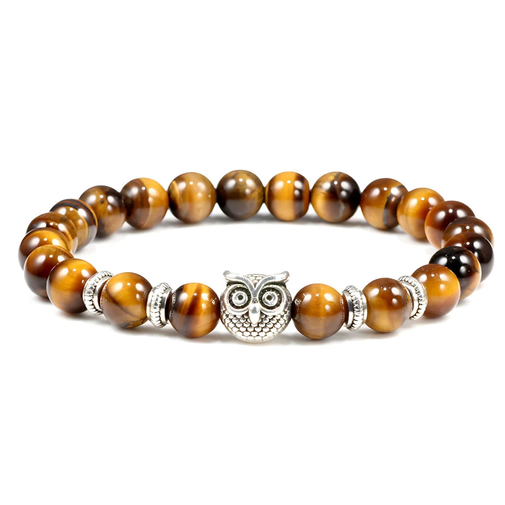 SPIRITUAL BEADED BRACELET WITH WISDOM OWL CHARM - Tiger Eye - Bracelet