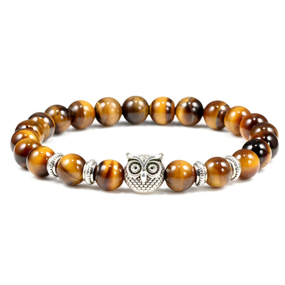 SPIRITUAL BEADED BRACELET WITH WISDOM OWL CHARM - Tiger Eye - Bracelet