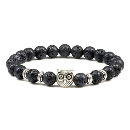 SPIRITUAL BEADED BRACELET WITH WISDOM OWL CHARM - Volcanic Rock - Bracelet