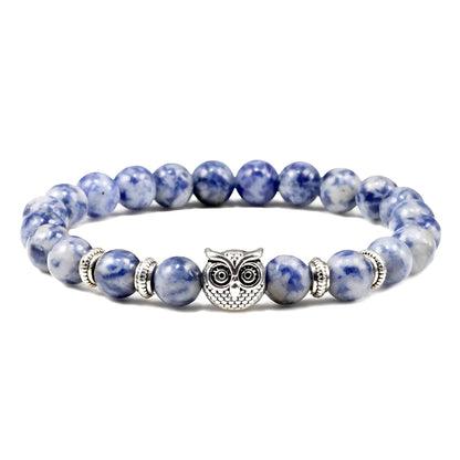 SPIRITUAL BEADED BRACELET WITH WISDOM OWL CHARM - White Dot Blue - Bracelet