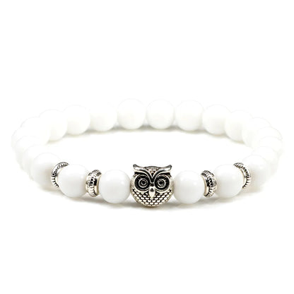 SPIRITUAL BEADED BRACELET WITH WISDOM OWL CHARM - White Porcelain - Bracelet