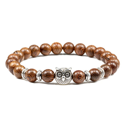 SPIRITUAL BEADED BRACELET WITH WISDOM OWL CHARM - Wooden Bead - Bracelet