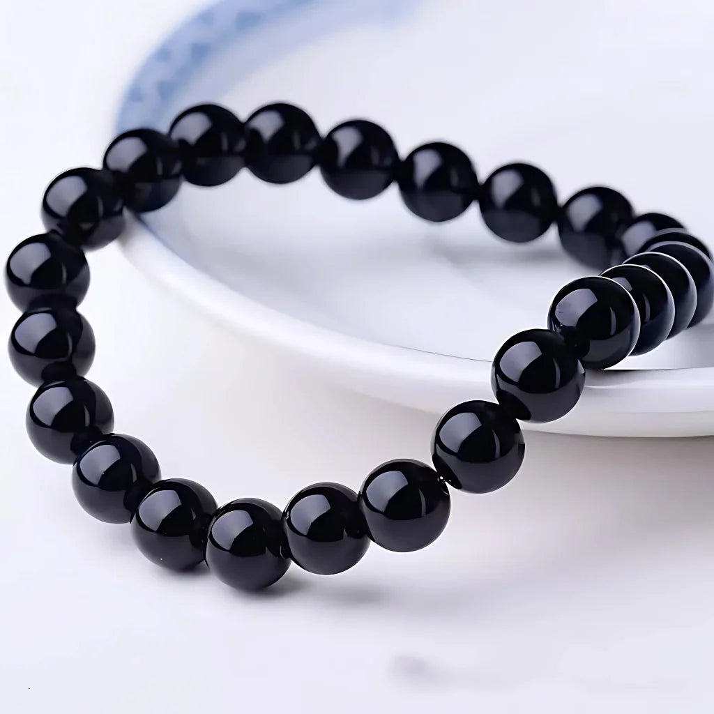 SPIRITUAL ENERGY STRETCH BEADED BRACELET FOR BALANCE - Bright black - Bracelet