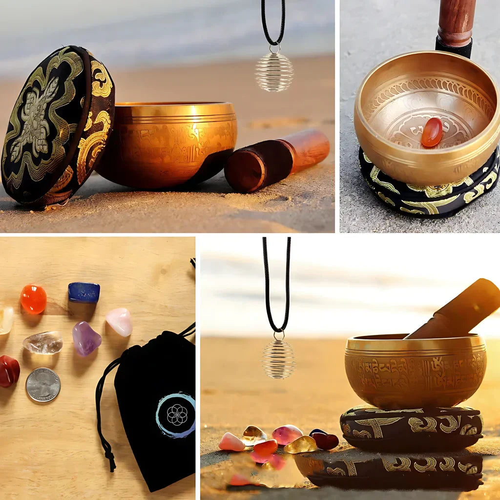 TIBETAN SINGING BOWL HEALING GEM SET - Buddha Sound Bowl Set - sound bowl