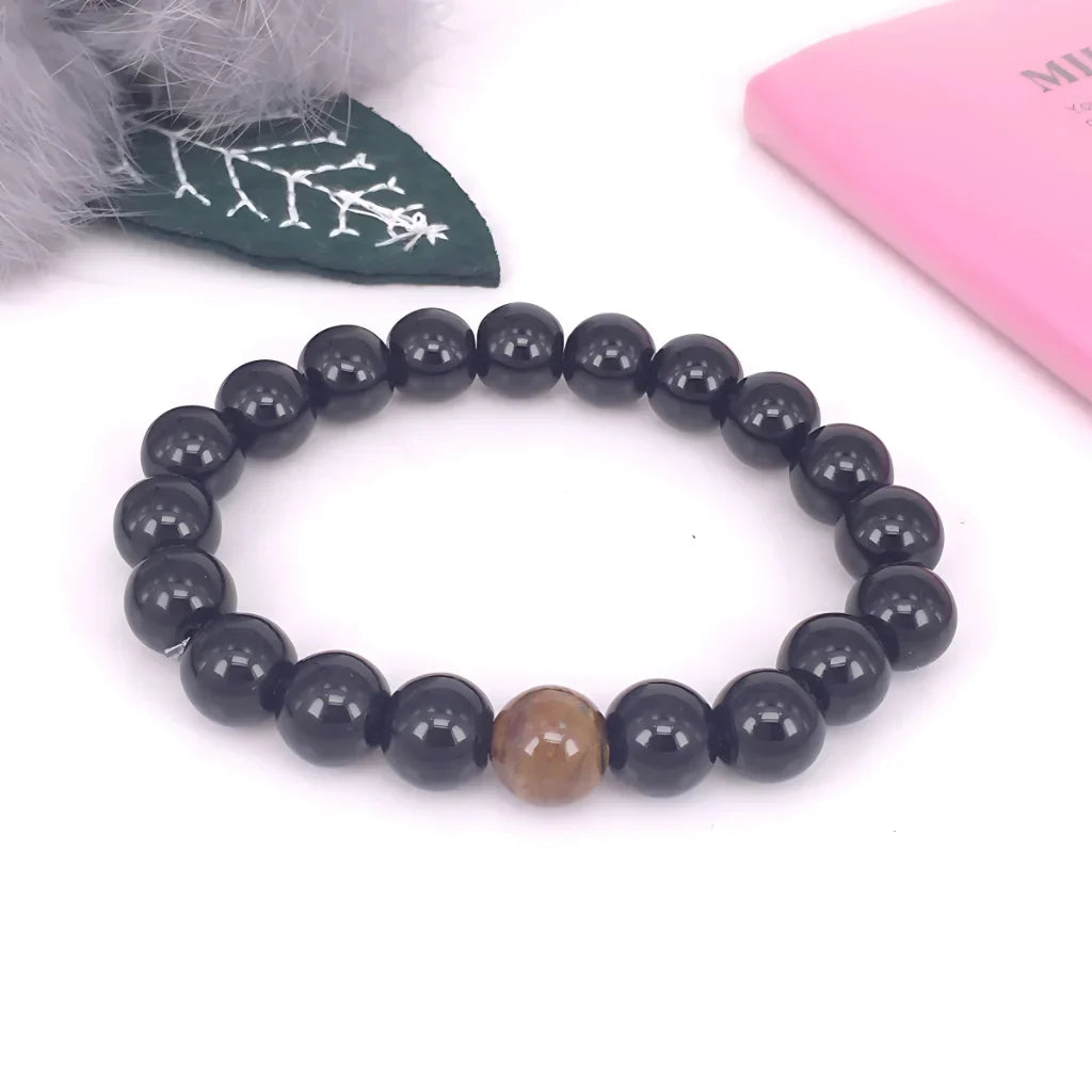 TIGER EYE STONE BEAD BRACELET FOR STRENGTH & BALANCE - Black - Bracelet