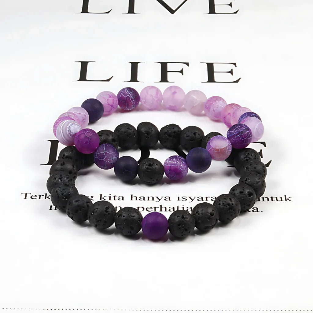 TIMELESS GEMSTONE BEAD BRACELET FOR SPIRITUAL HARMONY - Purple weathering - Bracelet