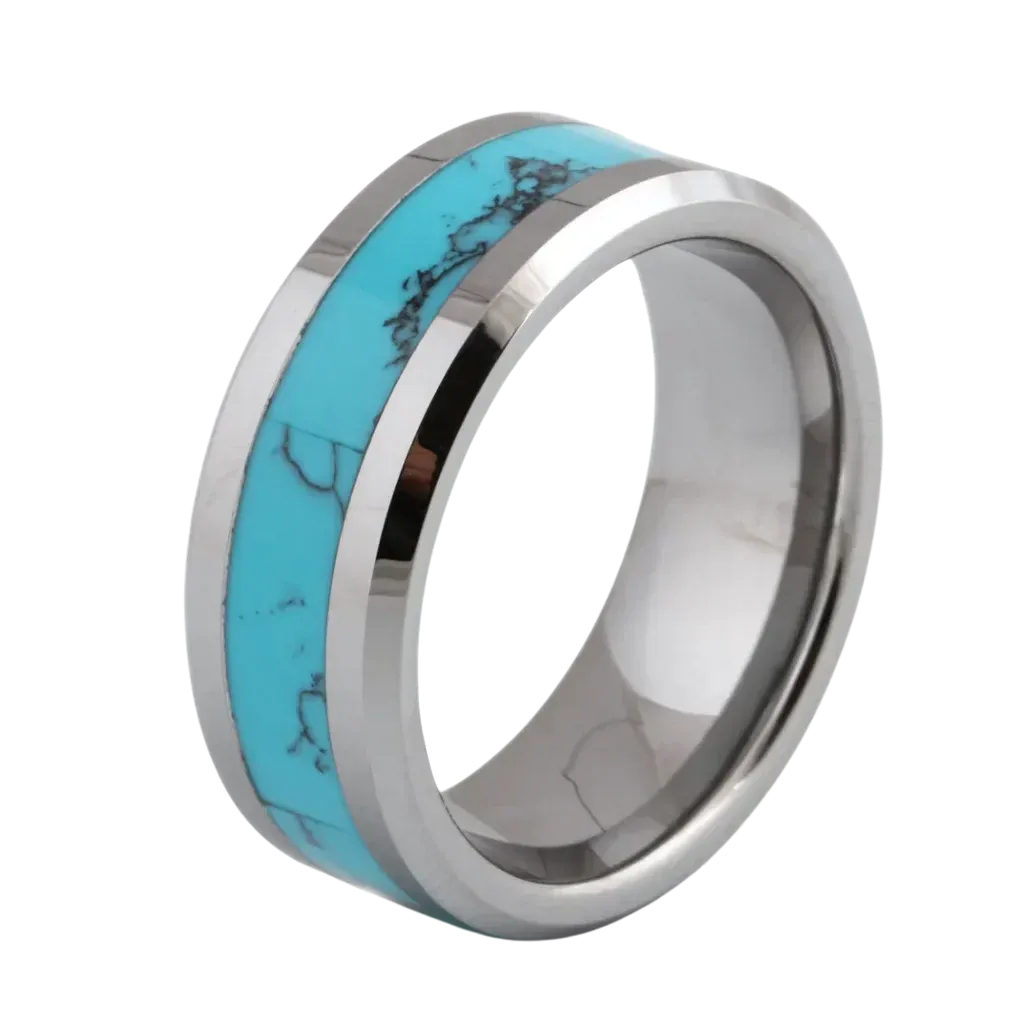 Tungsten Carbide Ring With Blue Stone Inlay - 6