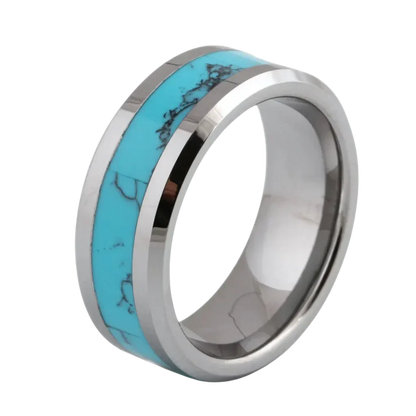 Tungsten Carbide Ring With Blue Stone Inlay - 6