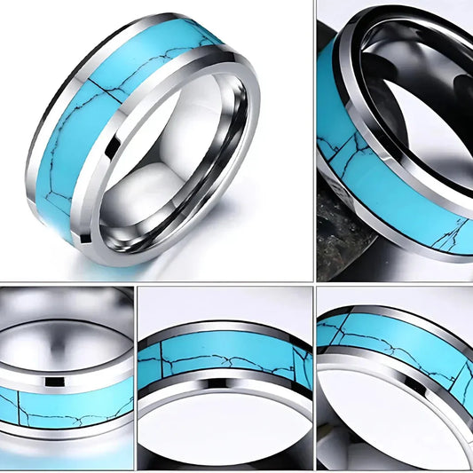 Tungsten Carbide Ring With Blue Stone Inlay