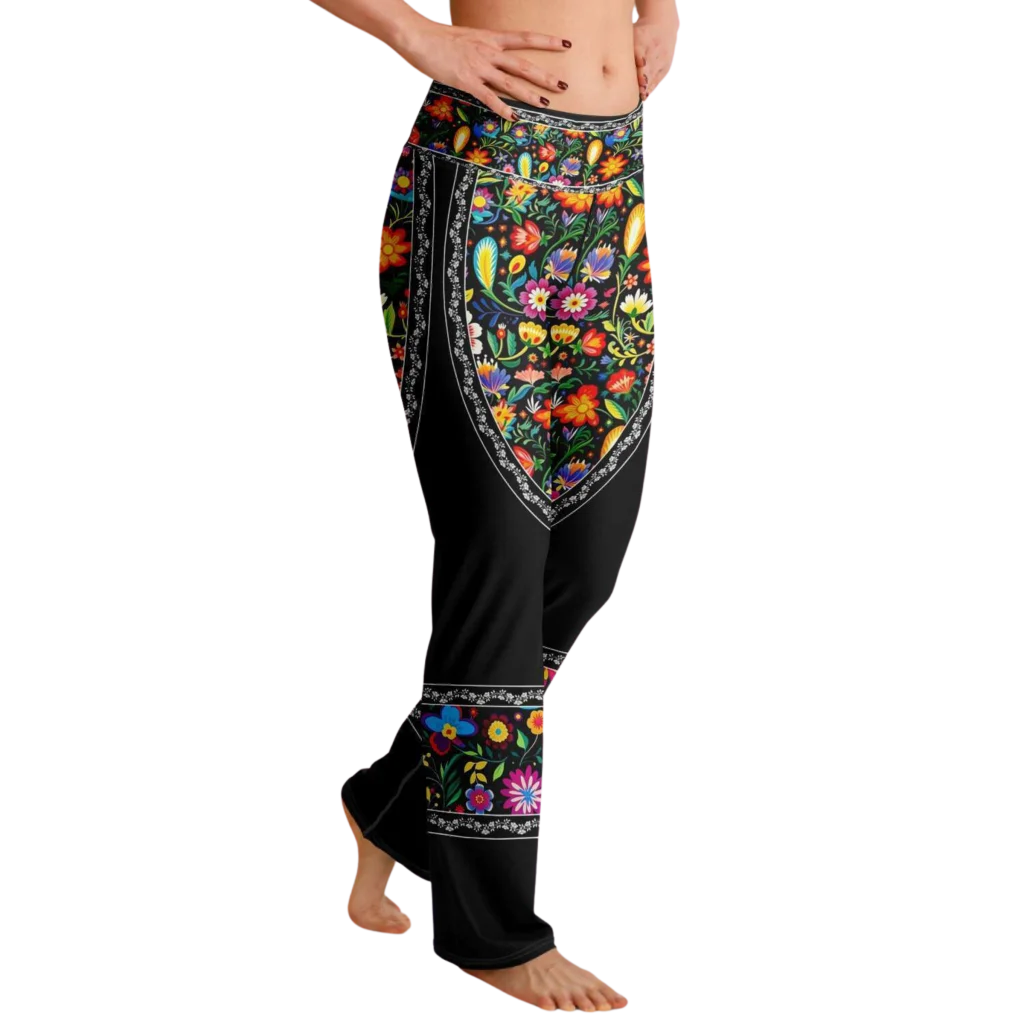 VIBRANT MEXICAN FIESTA FLARE YOGA PANTS WITH HIDDEN POCKET