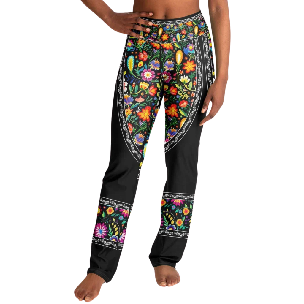 VIBRANT MEXICAN FIESTA FLARE YOGA PANTS WITH HIDDEN POCKET