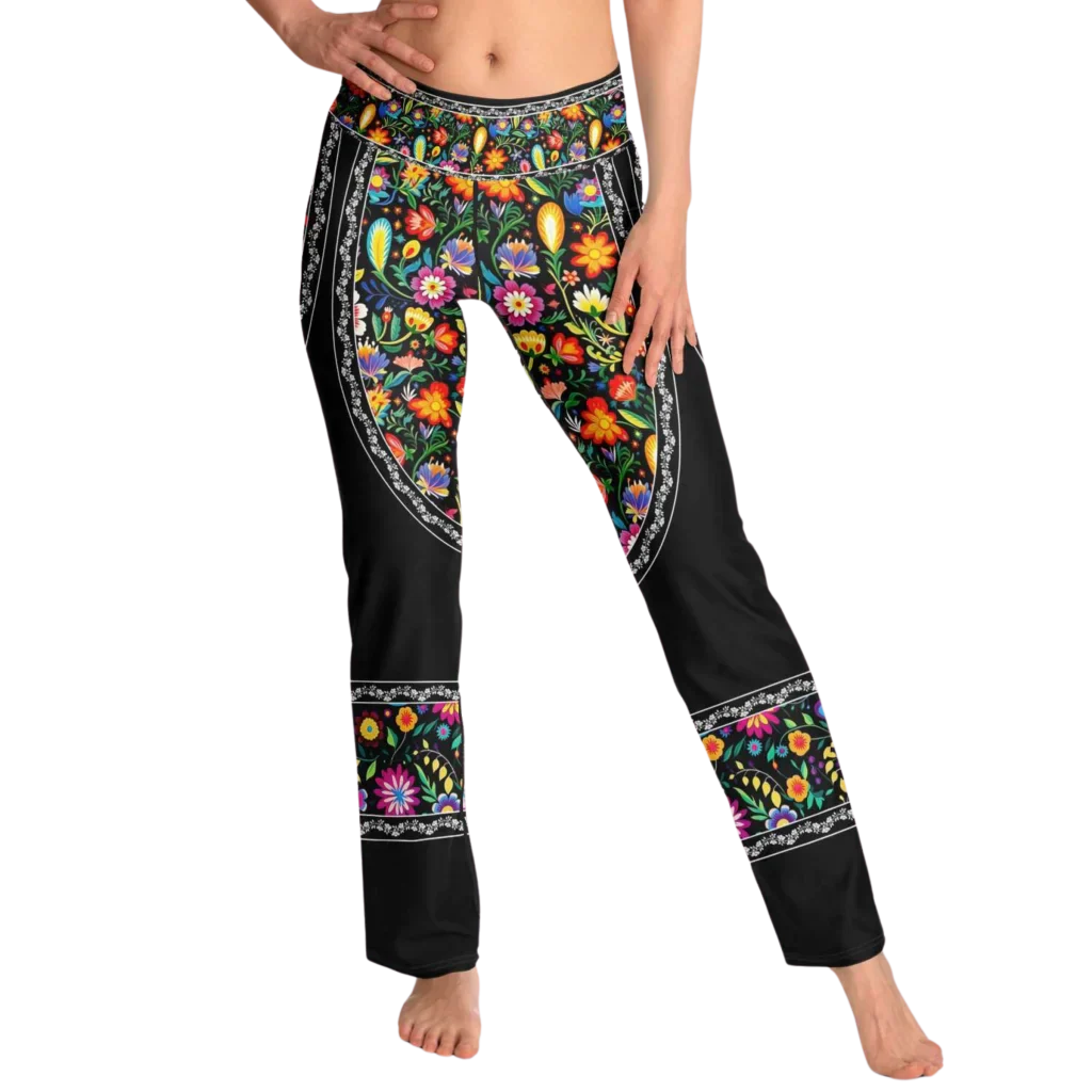 VIBRANT MEXICAN FIESTA FLARE YOGA PANTS WITH HIDDEN POCKET