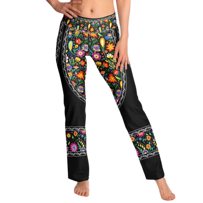 VIBRANT MEXICAN FIESTA FLARE YOGA PANTS WITH HIDDEN POCKET