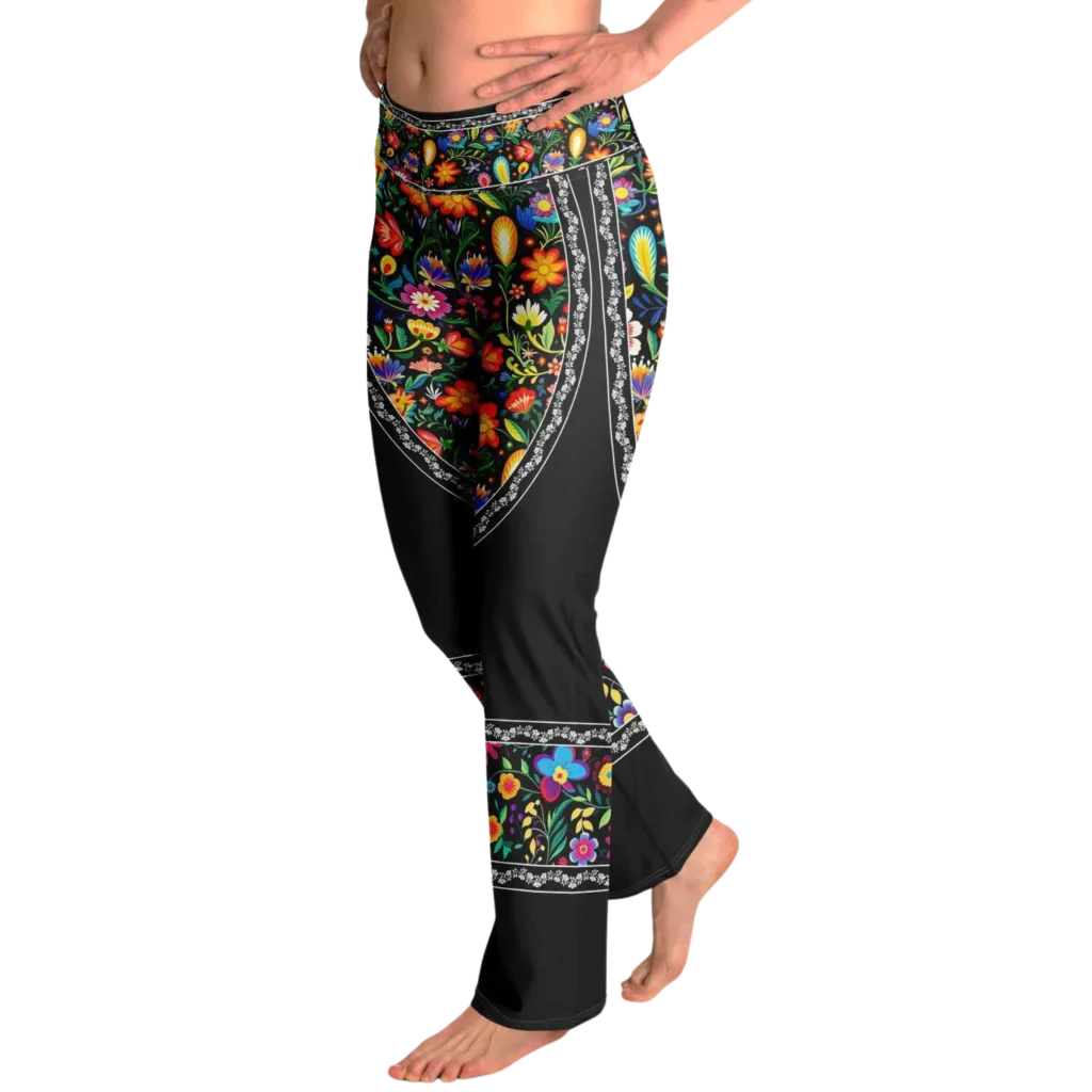 VIBRANT MEXICAN FIESTA FLARE YOGA PANTS WITH HIDDEN POCKET